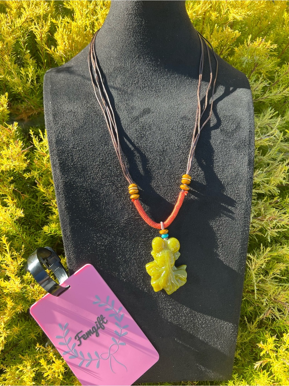 Serpentine Jade- Handcrafted Olive Green Koi Fish Pendant Necklace